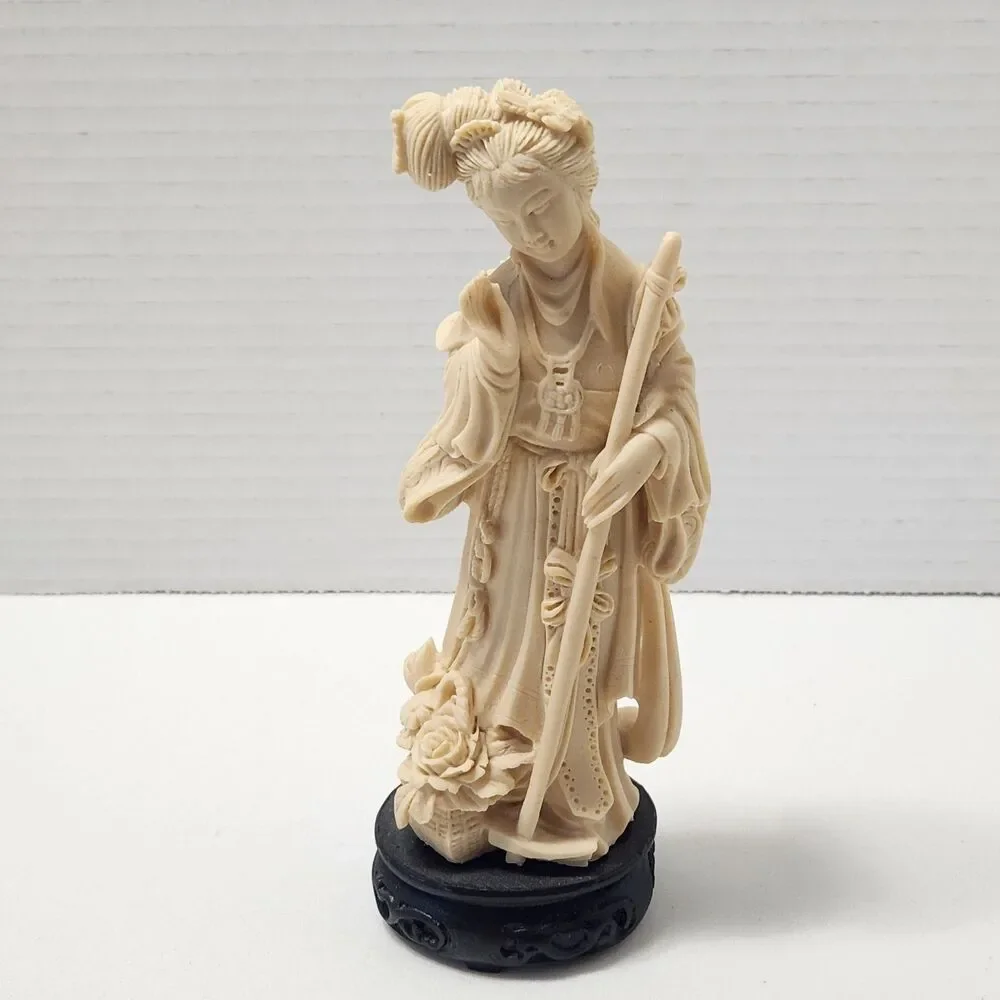 Set of 3 Chinese Resin Maiden Figurines Statues 7.5” Vintage